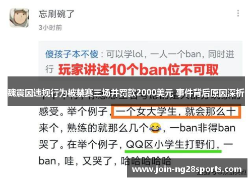 魏震因违规行为被禁赛三场并罚款2000美元 事件背后原因深析